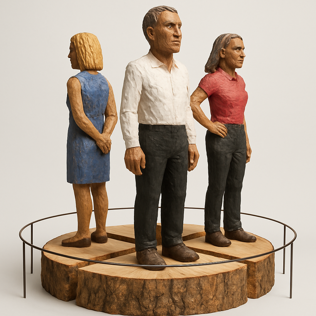 AI-generated close view with invented railing and incomplete sculpture arrangement